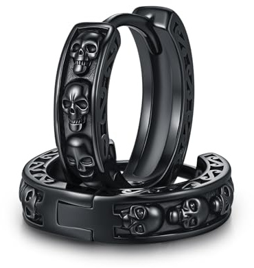 CHENGHONG Schwarze Totenkopf Creolen Silber 925 Totenkopf Ohrringe Gothic Schmuck Geschenke für Herren Frauen Männer
