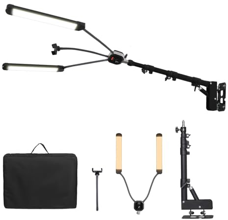 GSKAIWEN 50 W dimmbares LED-Licht A Doppelarm mit Galgenarm Wandhalterung, Dreiecksform, 110 cm, Beleuchtungsset für Make-up, Live-Beleuchtung, Tattoo-Lampe, Studio, Wimpern, Schönheit
