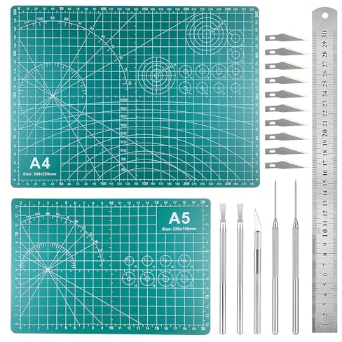 JMZLLRX 18 Pz Juego de Tapetes para Cortar, Herramientas de Modelado de Arcilla, Tapete de Corte Regla de Acero, Bisturí de Corte para Manualidades, Modelado de Arcilla