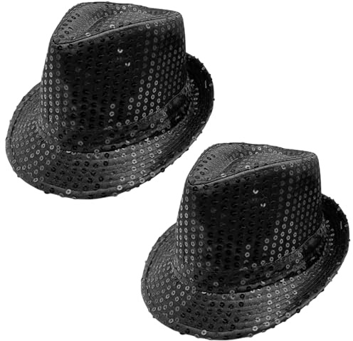 FUIPVGI 2 Pièces Chapeau à Paillettes, Chapeau de Danse Jazz Clown, élégant, Accessoires de Costume à Paillettes Disco, JGA Fête à Thème (Noir)