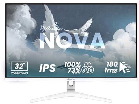 Arozzi Nova 32-inch 180Hz QHD Gamer Display White | QHD 1440p, Adaptive Sync, HDR10, Flicker-Free, 100% sRGB, PC & Console Compatible
