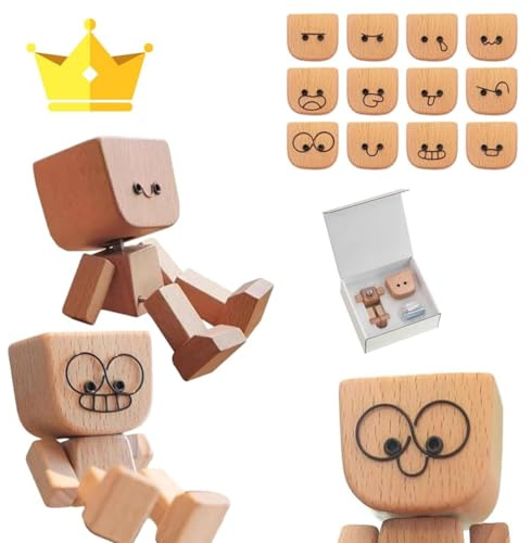 Wobbling Wooden Figures, Small Funny Bobble Head Car Decoration with Magnetic Expressions, Wooden Figure, Wackelfigur Holz, Wackelmännchen Auto, Schüttelmann Beweglich, Desk Ornaments (A,2pcs)