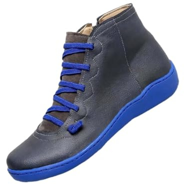 Generisch Bottines pour femme - Semelle plate et souple - Antidérapantes - Couleur unie - Souple - À enfiler - Confortables - En cuir - Avec lacets - Pour l'extérieur - Pointure 35-42 EU, bleu, 40 EU