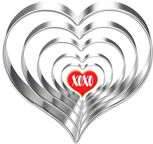 5 Pcs Valentines Day Cookie Cutter with Heart Shaped,Stainless Steel Heart Cutter Pastry Mold Set for Festive Baking Desser,Valentine's Day Bakeing Mold Heartfelt for Baking Cupcake Present