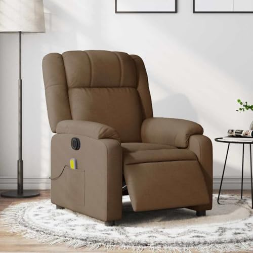 Owoxanthellate Fauteuil de massage électrique marron 77 × 95 × 99 cm, fonction inclinable à 135°, vibration à 6 points, télécommande, poche latérale