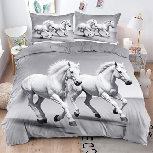 Gumntun Copripiumino Matrimoniale 260x240 cm Cavallo Bianco Giovane, Lavabile in Lavatrice Completo Letto, Microfibra Biancheria da Letto per Tutte Le Stagioni, 2 x Federe 50x80 cm_B15186