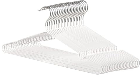 Perchas de Metal Blanca para Ropa 30 Unidades, Antideslizantes con Muescas 3 mm de diámetro,Perfil Fino Ahorro de Espacio para Trajes, Camisas, Chaquetas, Faldas y Pantalones