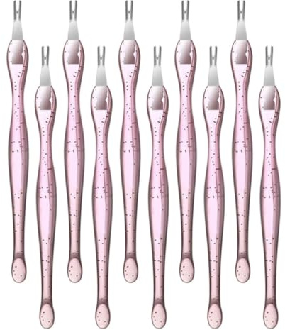 Outil D’élimination des Peaux Mortes 10 Pièces Rose Acier Inoxydable | Fourche Incisive, Usage Salon et Maison, Manche Pp, Lot de 10 pour Manucure
