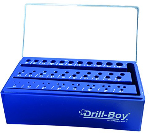Drill-Boy Kunststoffständer Leerbox Bohrerbrett Aufbewahrungsbox LEER für 55 St. Spiralbohrer 1-13 mm x 0,5 mm + Kernlochgrößen **nur noch in SCHWARZ erhältlich!