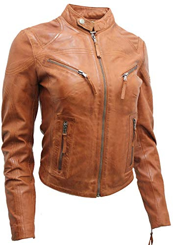 Veste de Motard en Cuir Marron pour Femmes 10