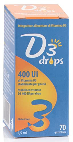 D3 Drops 400UI Vitamina D Gocce Bambini e Adulti - Vitamina D per Ossa, Denti e Difese Immunitarie - Senza Glutine e Allergeni (2,5ml - 70 Gocce)