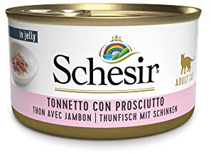 Schesir Cat Jelly Thunfisch mit Schinken, Katzenfutter nass in Gelee, 24 Dosen x 85 g
