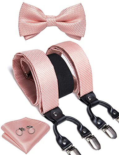 DiBanGu Paisley Bow Tie and Supenders for Men Tuxedo Heavy Duty 6 Clips Suspender Adjustable Y-Shape Mens Trouser Braces