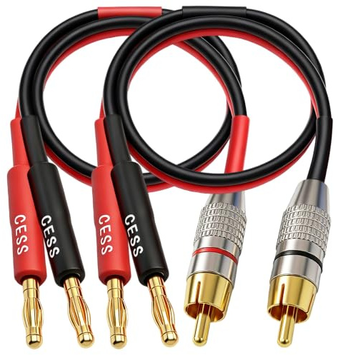 CNCESS RCA Plug to 4mm Banana Plug Speaker Cable, 1 ft, 2-Channel Pair, Gold-Plated Connectors (14AWG 1 Foot)
