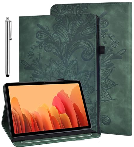GLANDOTU Hülle für Samsung Galaxy Tab A7/T500 10.4'' mit Stylus Stift, Grün | Stifthalter Flip PU Leder Tablet Wallet Cover Case