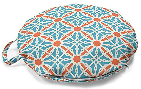 ABAKUHAUS orientalisch Rundes Bodenkissen mit Griff, Lattice marokkanischen Stil, dekoratives Kissen für Wohnzimmer & Schlafsäle, 45 cm, Rust Blau und Eggshell