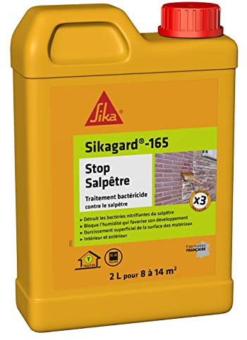 SIKA - Traitement bactéricide contre le salpêtre - Sikagard 165-2L | Anti-salpêtre puissant - Intérieur et Extérieur - Multisupports - Bloque l'humidité - Prêt à l'empoi - 8 à 14m²