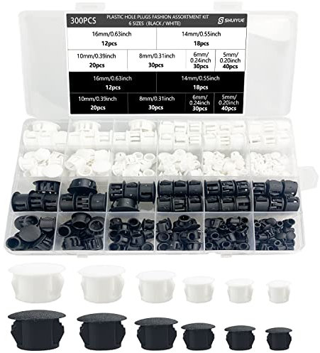 300pcs Kunststoff Abdeckkappen für Bohrlöcher keramische Fliesenloch, Schraubenabdeckung, Möbelloch, runde Dekoration, 6-Größen (schwarz/weiß)