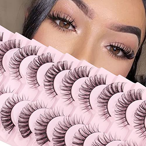 Parriparri Pestañas Postizas Volumen Ruso Pestañas Postizas Naturales 10 Pares Cat Eye Lashes Tiras 3D Estilo Ruso