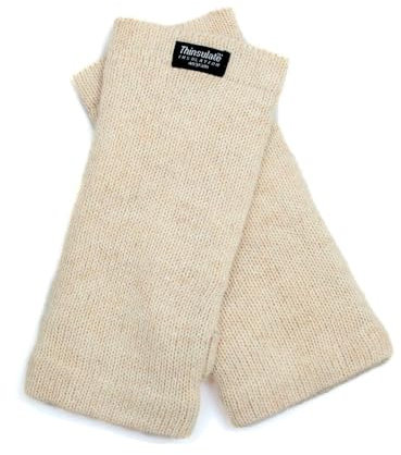 EEM Damen Strickhandschuhe Pulswärmer, weiche Wolle, Thinsulate Thermofutter, praktisches Daumenloch, beige onesize