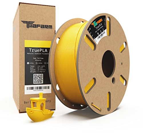 Filafarm TruePLA (Sun Yellow Glossy) 1.75mm, 3D Drucker PLA Filament 1kg Spule, Geeignet für Schnelles Drucken, Maßgenauigkeit +/- 0.02mm