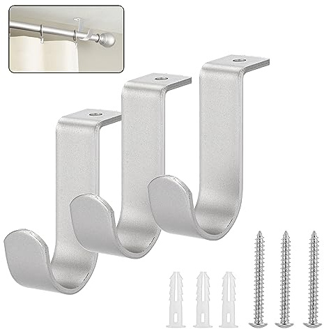Sumnacon Curtain Rod Hanging Bracket 3Pcs Curtain Rod Brackets Ceiling Mount Metal Ceiling Curtain Rod Hook Sturdy Curtain Bracket for 5/8-1Inch Curtain Rod Silver Curtain Rod Holder for Drapery