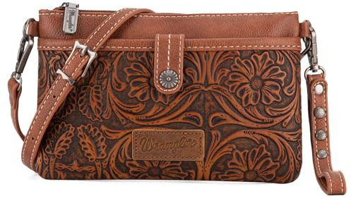 Wrangler Western-Umhängetaschen aus Rindsleder für Damen, Clutch, Handgelenkstasche, Geldbörse