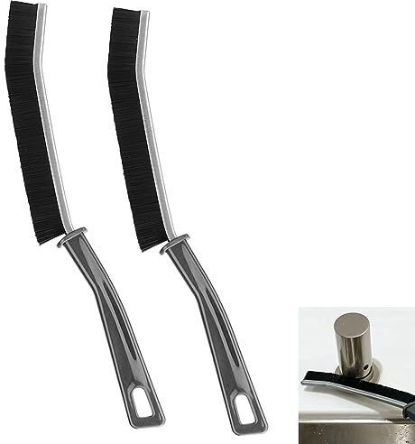 2Pcs Hard-Bristled Crevice Cleaning Brush With Wood Handle - Multifunctional Gap Brush for Home, Kitchen, Bathroom (Black)