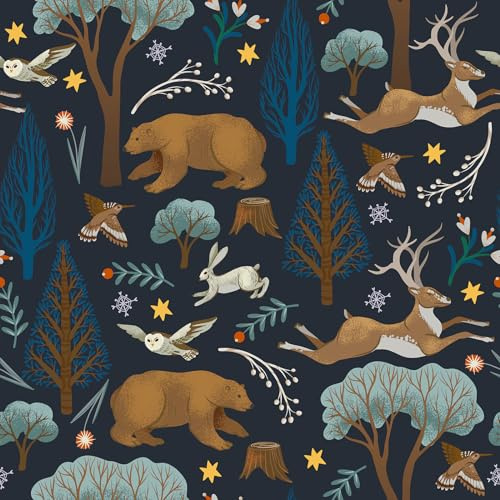 VEELIKE Tropische Tapete Fschungel Bär Hirsch Baum Blumentapete Blau Fototapete Blumen Tapeten Wald Möbelfolie Selbstklebend Wandtapete Flur Schrankpapier Vintage Klebefolie Möbel Tür 44.5cm×300cm