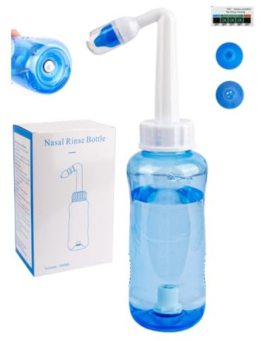 Kit de douche nasale, douche nasale de 300 ml pour adultes, réservoir de rinçage nasal et autocollant de mesure de la température pour adultes et enfants pour un nettoyage efficace du nez en cas de