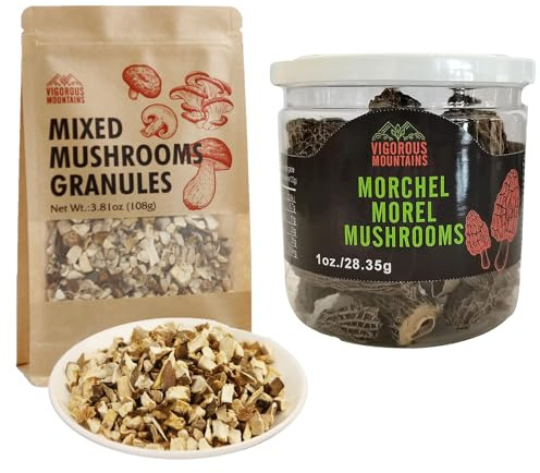 VIGOROUS MOUNTAINS Dried Morel Mushrooms and Dried Assorted Mushrooms Granules for Cooking