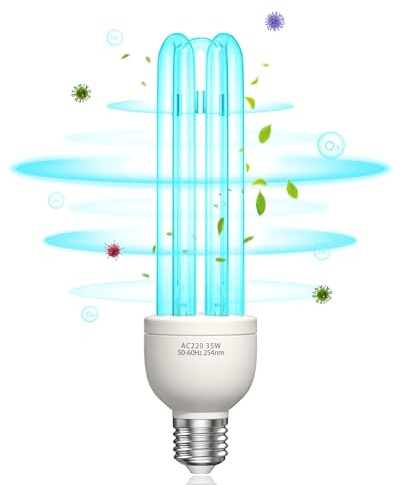BrightArk UVC Germicidal Lamp UV Light Bulb 35W 254nm E27 with Ozone UVC Strong Sterilisation and Disinfection AC220-240V Perfect for Kitchen, Bedroom, Living Room, Office and School Fresh Air(1 Pcs)