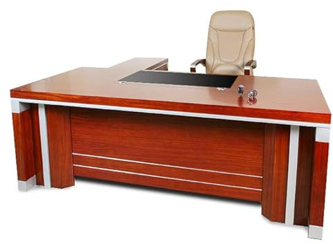 Jet-Line® | Chef Schreibtisch LAHR II | Winkelschreibtisch mit Echtholz Furnier | Büromöbel 2,2m Breit | inkl. Sideboard und Kabeldurchführung | Kirschbaum in Mahagoni Optik