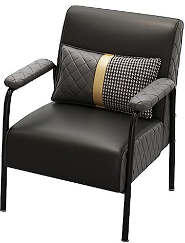 Generisch Leder Sessel Wohnzimmer，Moderne Sofastühle Aus Der Mitte des Jahrhunderts, Ledersessel Mit Metallrahmen Und Lendenkissen, Sessel Für Wohnzimmer, Schlafzimmer, Heimbüro(Color:Schwarz)