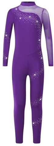 Freebily Tuta Intera da Ginnastica Artistica Bambina Balletto Body Danza Classica Manica Lunga con Strass Ballet Leotard Bodysuit da Pattinaggio Artistico Tutine Jumpsuit Viola 13-14 anni