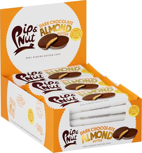 Pip & Nut Butter Cups, Dark Chocolate Almond, 15 Pack x 2 Cups per Pack | Tony's Open Chain Chocolate, High In Fibre, Natural Nut Butter, No Palm Oil, No Added Sugar, Gluten Free