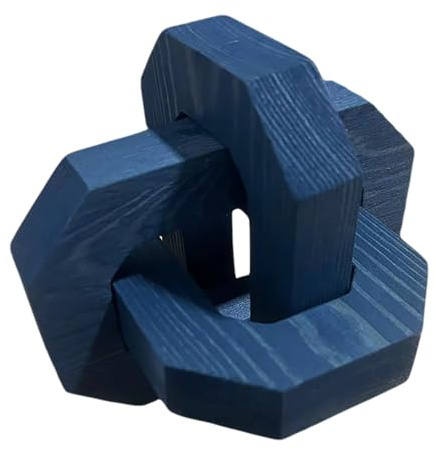 GUDAGUU Coffee Table Decor -3 Link Wood Knot Decor Farmhouse Wood Chain Link Decor Shelf Decor Table Books Hand Carved Artistic Home Decoration for Modern Boho Shabby Homestay (Navy Blue)