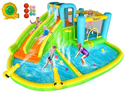 FBSPORT hüpfburg Outdoor mit gebläse 545 x 365 x 218 cm hüpfburgen Kinder aufblasbare hüpfburg draußen XXL Outdoor für Erwachsene groß hüpfburg mit rutsche geeignet für Kinder grün