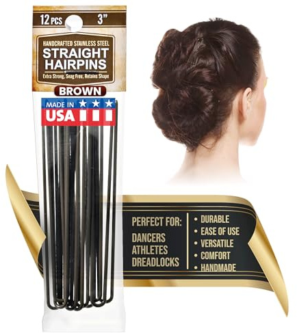 Amish Valley Products Straight Stainless Steel Heavy Duty Snagless Hairpins Handmade Hair Pin (Brown, 3 Inch)
