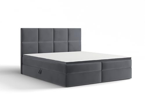 Extrasen Bett Boxspringbett 180x200 cm Polsterbett Mit 2 Matratzen 2 Bettkasten Stauraum Bettgestell Doppelbett Stoffbett Kopfteil Schmutzabweisend BARO Graphit