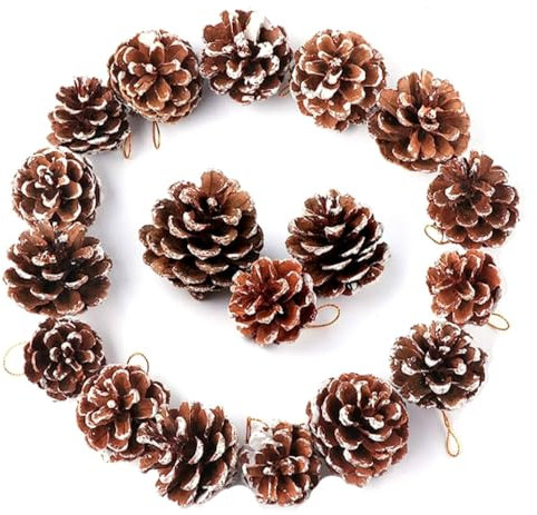 SMTCM 36 Stück Weihnachten Tannenzapfen 6 cm Kiefernzapfen zum Aufhängen Weihnachtsbaum Anhänger Natürlichetannenzapfen mit Schnee Zapfen Ornament Holz Weihnachtskugeln Zapfen Deko Girlande Party