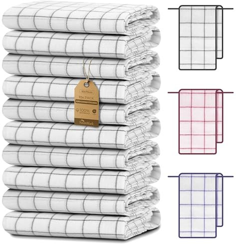 NatureMark 10er Set Geschirrtücher 50x70 cm – 100% Baumwolle, saugfähig & strapazierfähig – Geschirrtücher und Küchentücher für Haushalt und professionelle Küchen, inklusive E-Book, Farbe: Anthrazit