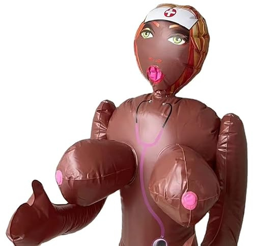 CUPIDO TOYS Bambola Gonfiabile Nera Gadget per Addio al Celibato, Regalo divertente scherzo per compleanno, laurea, matrimonio, bambola gonfiabile donna infermiera con tette grandi