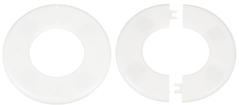 sourcing map 2 placas de cubierta de fontanería autoadhesivas de plástico ABS con brida dividida de 64 mm, diseño de hebilla para tubería de agua, baño, cocina, decoración, color blanco
