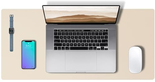 Abalter Schreibtischunterlage 60x35cm, PU-Leder Tischunterlage wasserdicht & rutschfest, XXL Mousepad Schreibunterlage, Schreibtischmatte für Büro & Home Office (Beige)