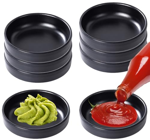Dulynva 8 Stück Dipschalen Set, 9cm Dipping Schalen Set, Schwarz Rund Suschi Schälchen, Kleine Vorspeisen Pinch Dip Schüssel für Beilagen, Sushi