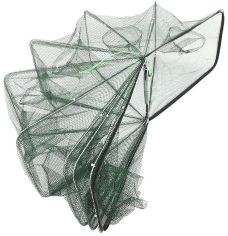 Automatisches Faltbares Fischernetz, 8 Löcher, Grünes Maschennetz | Tragbares Fischernetz, für Süß und Salzwasser, für Garnelen und Krebse, Reuse Angeln