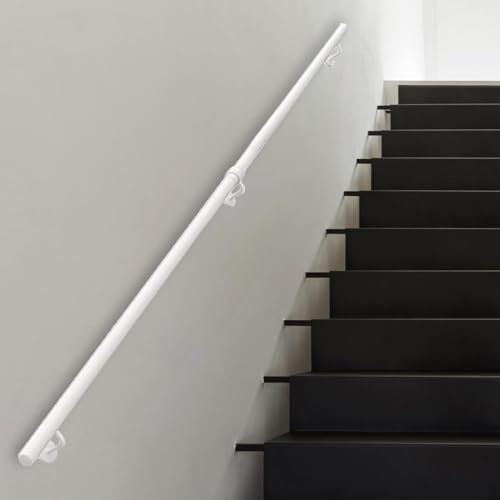 Lanmmraifc Corrimano per Scale da 1, 2, 3, 4, 5, 6 Metri, corrimano per Scale in Metallo Bianco, ringhiera, Tubo Tondo, Barra di Sicurezza Antiscivolo per Interni ed Esterni(180cm)