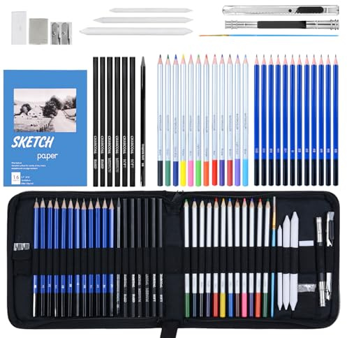 Ninonly 42Stück Zeichenzubehör Zeichenstifte Professionell Set mit Skizzenbuch,Skizzierstiften,Aquarellfarben,Kohlestiften und Graphitstiften Zeichenset für Erwachsene Jugendliche und Anfänger