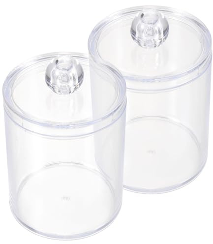 IWOWHERO 2 pezzi Contenitore Trasparente Acrilico Porta Cotton Fioc e Dischetti Struccanti con Coperchio Organizer Compatto per Bagno Leggero e Resistente